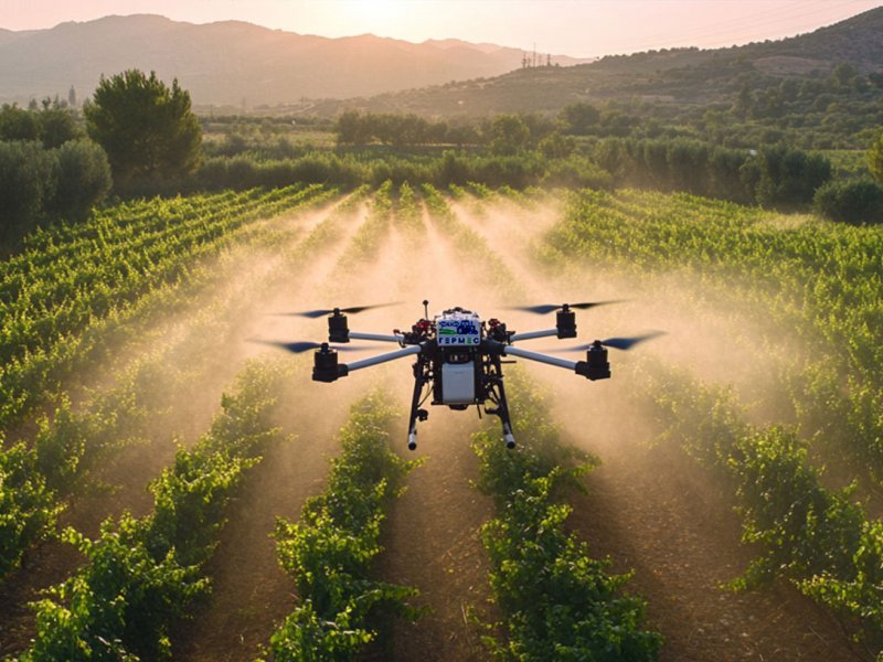 Опрыскивание полей дронами на Юге России